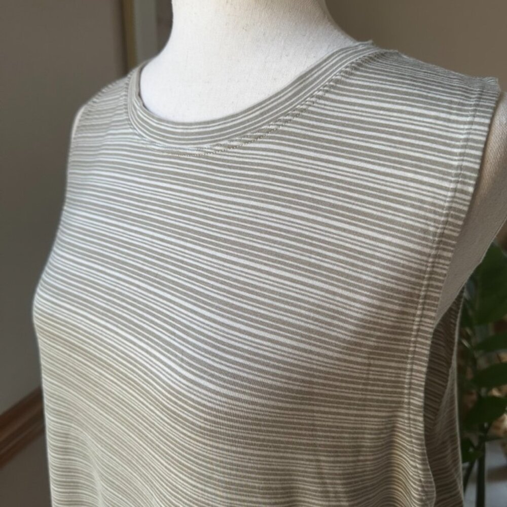 Athleta Womens Muscle Tee/Tank, L, Olive and Cream Stripes, EUC